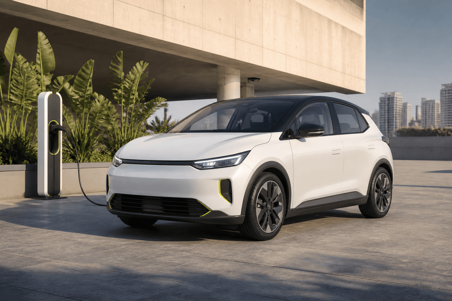 Carro elétrico genérico em um ponto de recarga